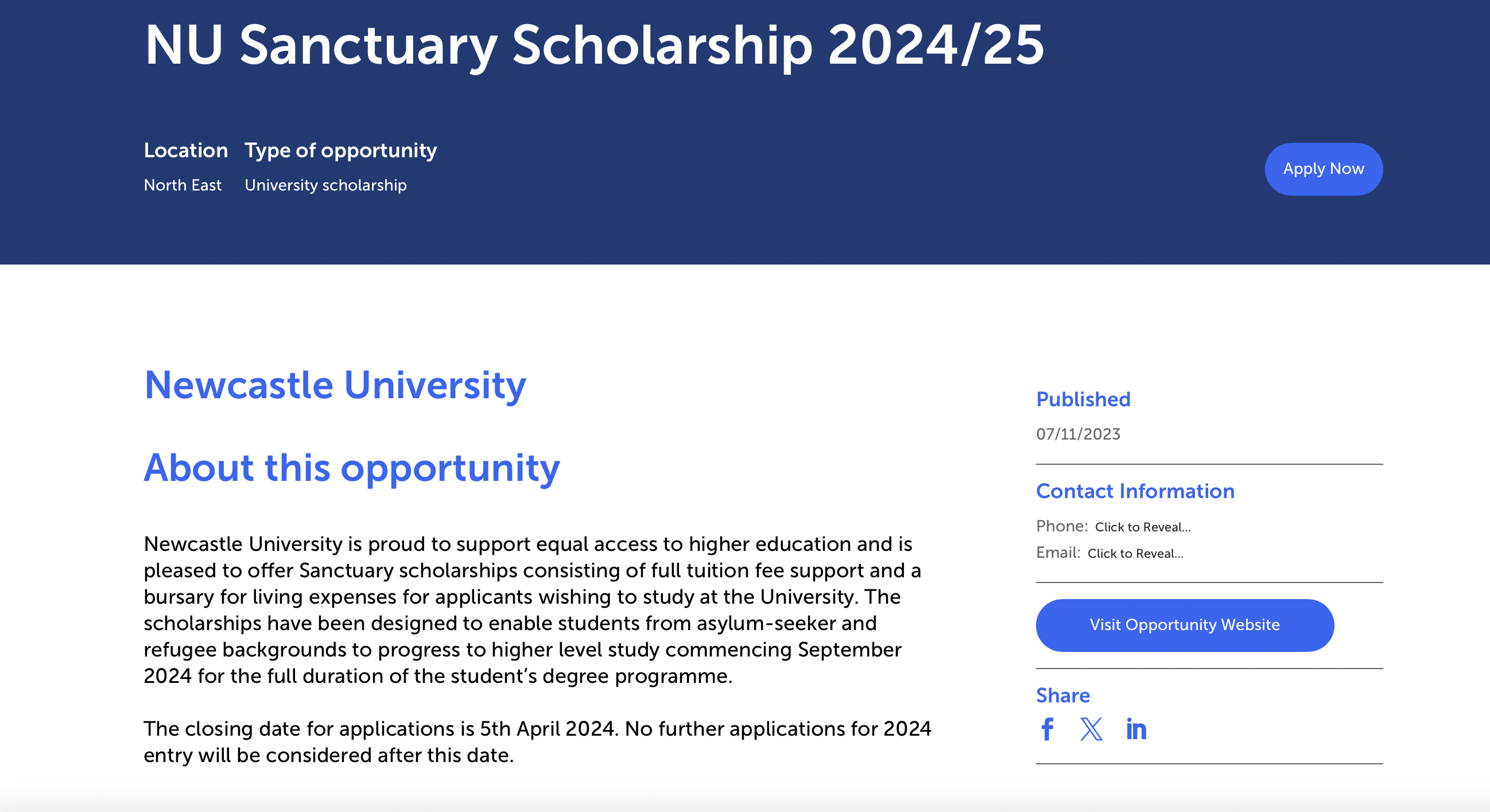 NU Sanctuary Scholarship 2024/25